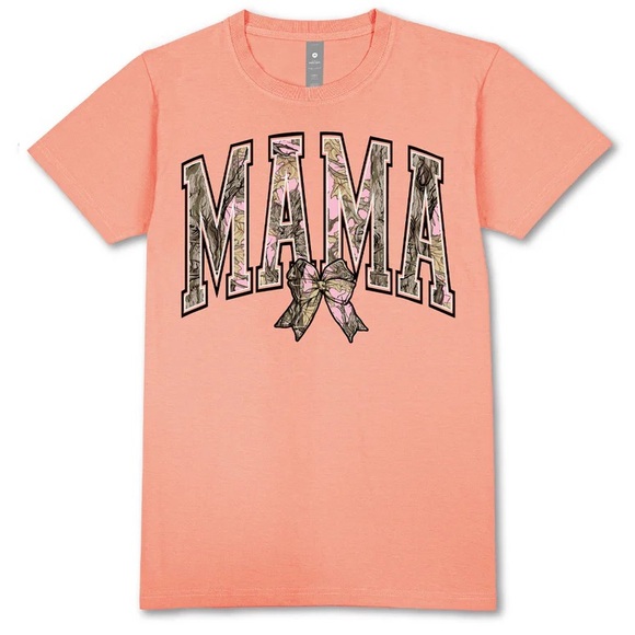 New Simply Southern MAMA Camo Tee Women’s XL Pink Peach Bow T-shirt Top - Picture 1 of 5